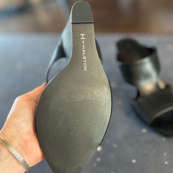 H By Halston Wedge Sandals Black Womens Leather - Picture 5 of 7